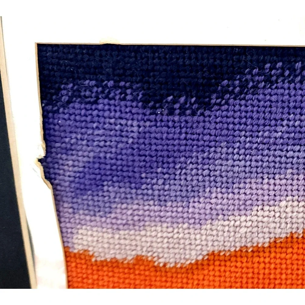 Sunset Ocean Cove Needlepoint Homemade‎ Silver Frame Matted